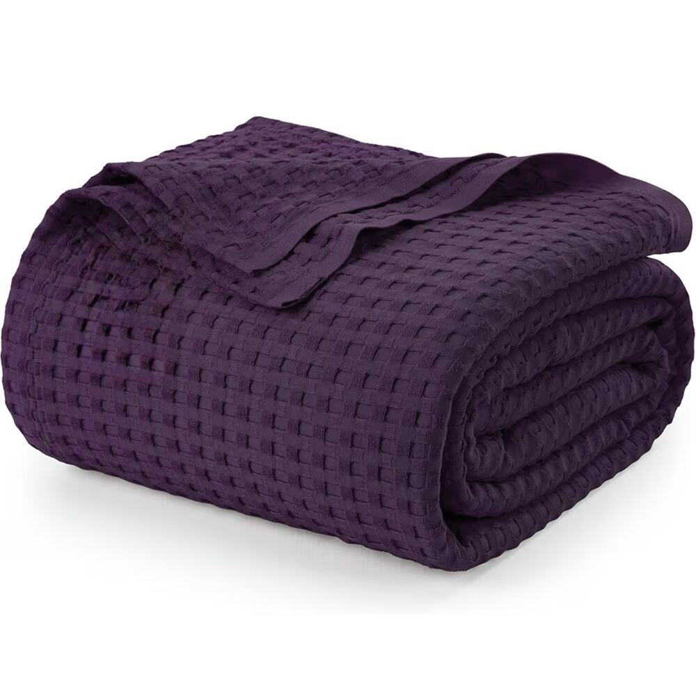 Utopia Bedding Queen Size 100% Cotton Waffle Weave Blanket Plum 90x90